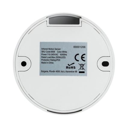 Infraröd rörelsesensor 360° 200W/230V vit