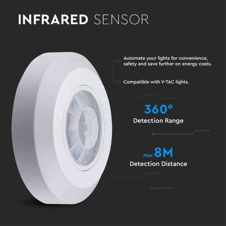 Infraröd rörelsesensor 360° 200W/230V vit