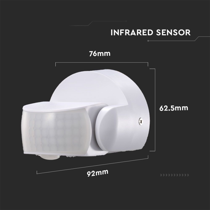 Infraröd utomhusrörelsesensor 180/360° 600W/230V IP65 vit