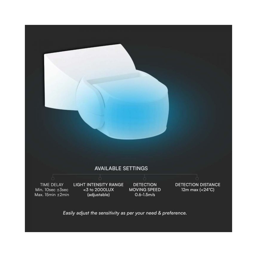 Infraröd utomhusrörelsesensor 180° 230V IP65 vit