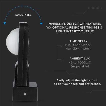 Infraröd utomhusrörelsesensor 360° 1000W/230V IP65 svart