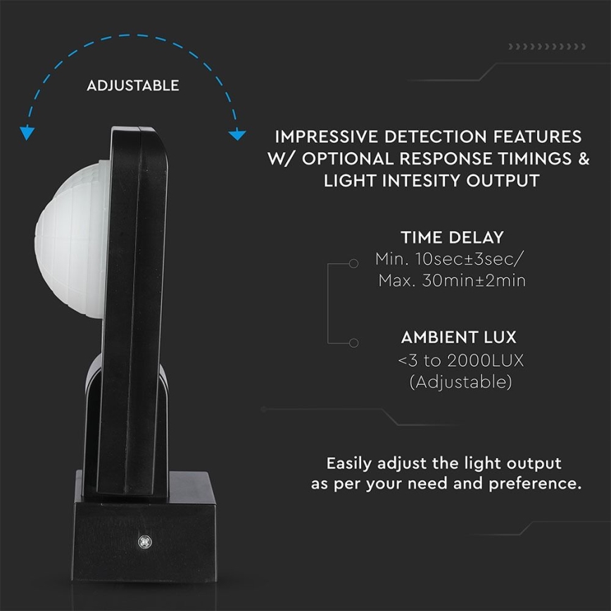 Infraröd utomhusrörelsesensor 360° 1000W/230V IP65 svart
