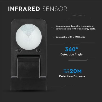 Infraröd utomhusrörelsesensor 360° 1000W/230V IP65 svart
