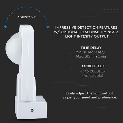 Infraröd utomhusrörelsesensor 360° 1000W/230V IP65 vit
