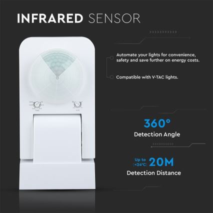 Infraröd utomhusrörelsesensor 360° 1000W/230V IP65 vit