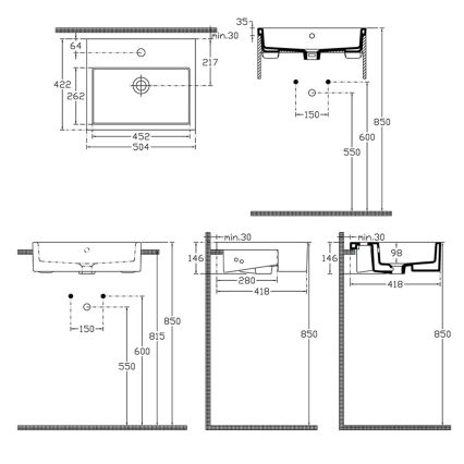 Isvea - Halvinfällt tvättställ PURITY 50x42 cm keramik/vit
