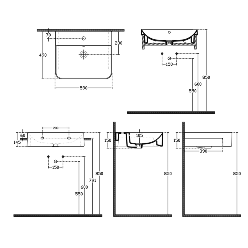Isvea - Halvinfällt tvättställ SOTT AQUA 59x49 cm keramik/vit