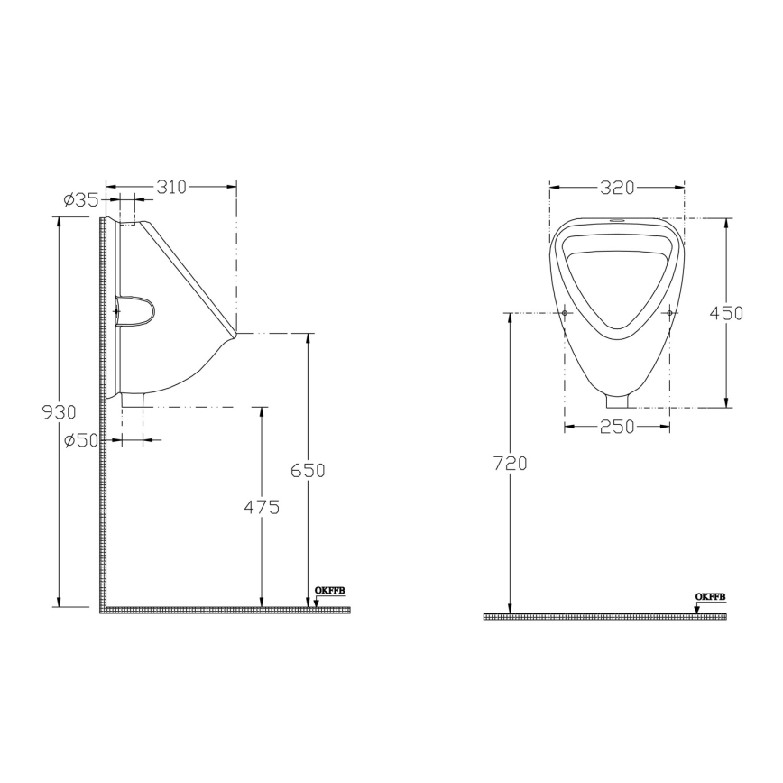 Isvea - Pissoar med övre vattenanslutning, keramik/vit
