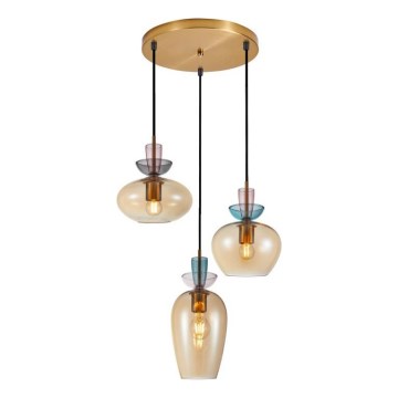 ITALUX - Pendellampa med kabel FANDA 3xE27/40W/230V guld/rökbeige