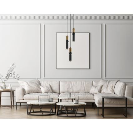 ITALUX - Ljuskrona med textilsladd ISIDORA 3xGU10/25W/230V svart/brons