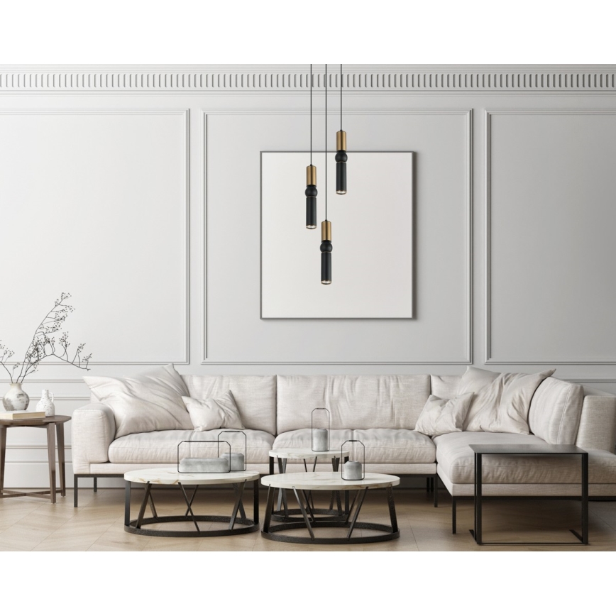 ITALUX - Ljuskrona med textilsladd ISIDORA 3xGU10/25W/230V svart/brons