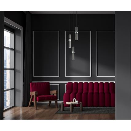 ITALUX - Ljuskrona med textilsladd ISIDORA 3xGU10/25W/230V antracit/krom