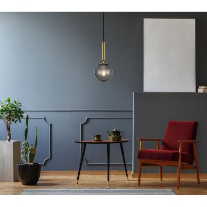 ITALUX - Ljuskrona med textilsladd RAVENA 1xE27/5W/230V svart/mässing