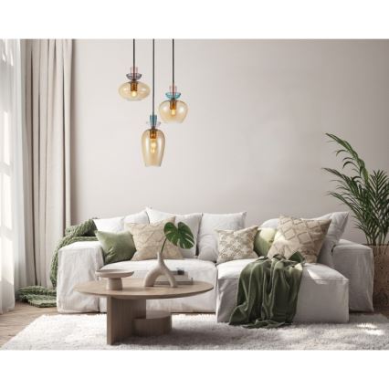 ITALUX - Pendellampa med kabel FANDA 3xE27/40W/230V guld/rökbeige