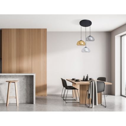 ITALUX - Pendellampa med vajerupphängning AINALE 3xG9/7W/230V svart/klar/rökfärgad beige/grå