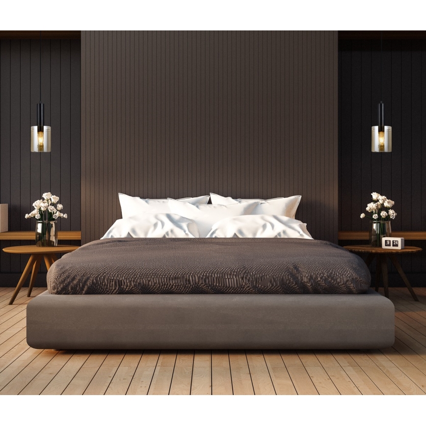 ITALUX - Ljuskrona med textilsladd SARDO 1xE27/40W/230V svart/guld