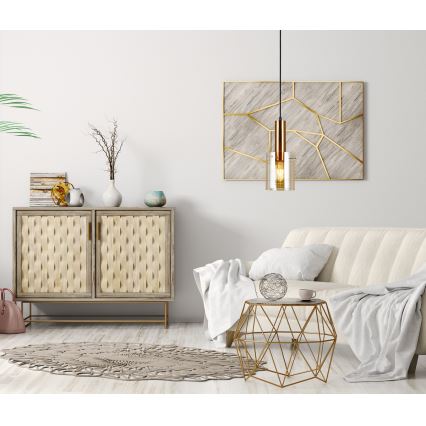 ITALUX - Ljuskrona med textilsladd SARDO 1xE27/40W/230V svart/mässing