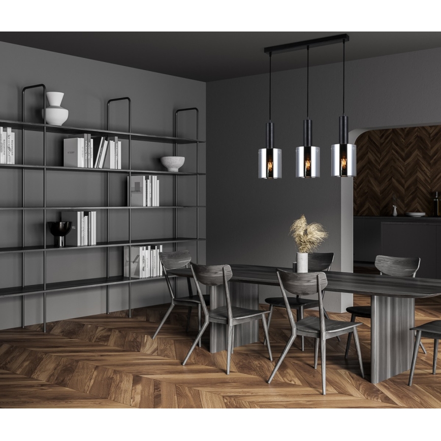 ITALUX - Ljuskrona med textilsladd SARDO 3xE27/40W/230V svart