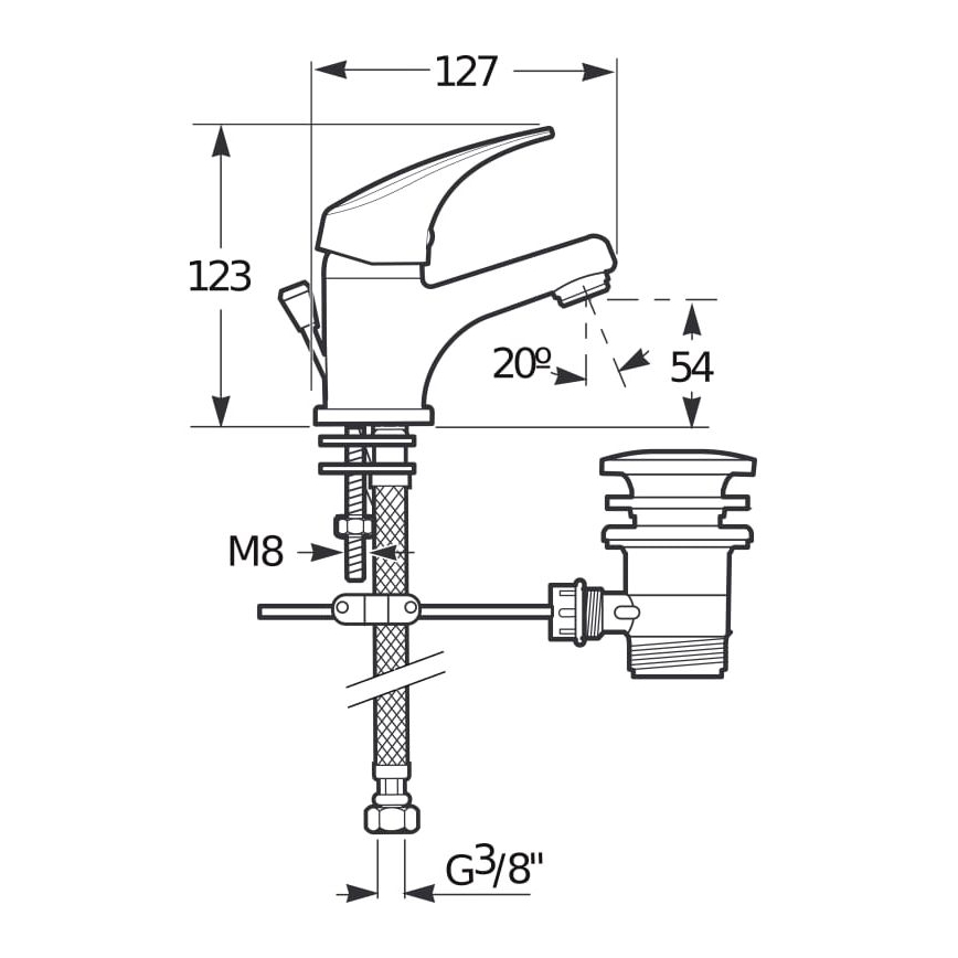 JIKA H3111N10041111 - Tvättställsblandare med bottenventil och överfyllnad TALAS 12,3 cm blank krom