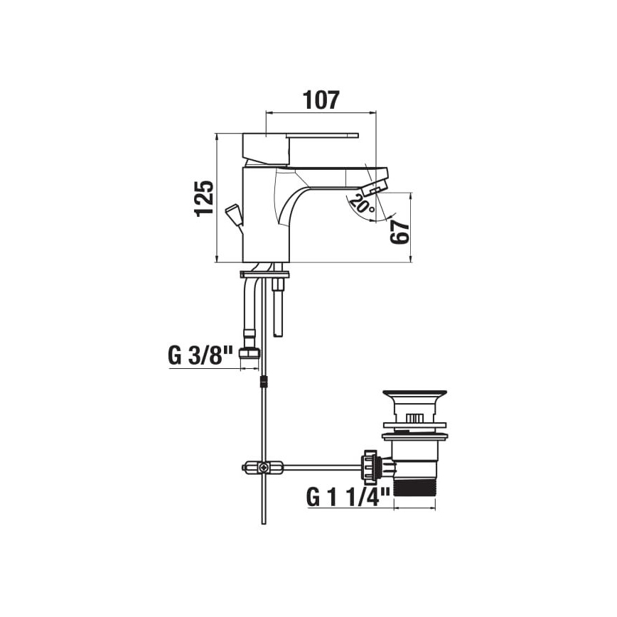 JIKA H3111Z10041111 - Tvättställsblandare med bottenventil och överfyllnad LYRA 12,5 cm blank krom