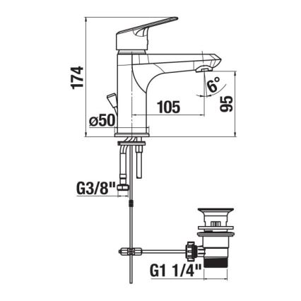 JIKA H3112E10041171 - Tvättställsblandare med bottenventil utan överfyllnad TALAS 17,4 cm blank krom