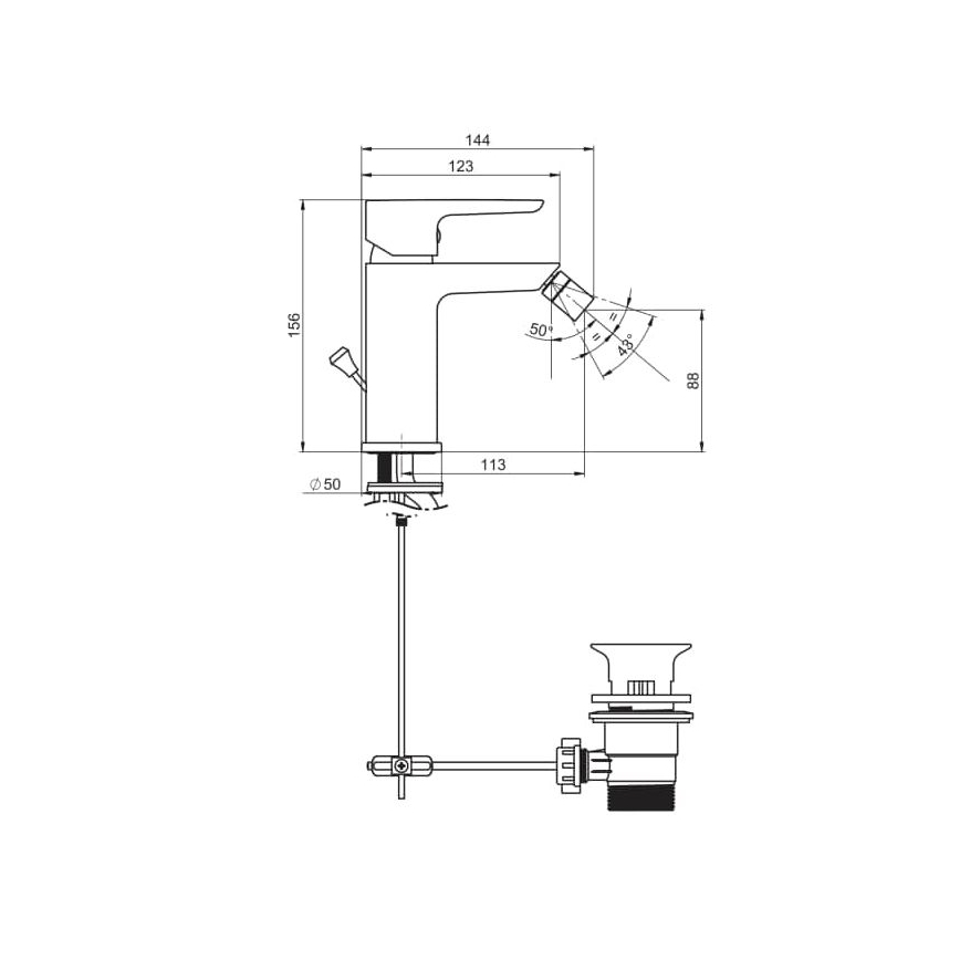 JIKA H3412H10041101 - Bidettblandare PONTA 15,6 cm blank krom