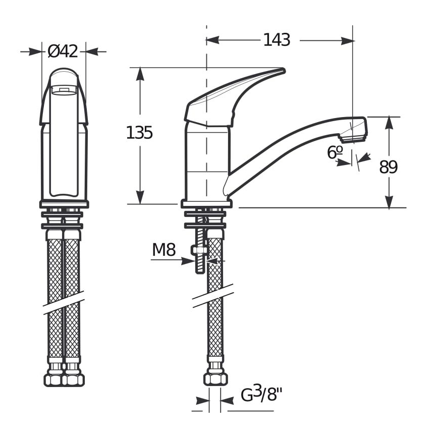 JIKA H3511N10042201 - Köksblandare TALAS 13,5 cm blank krom