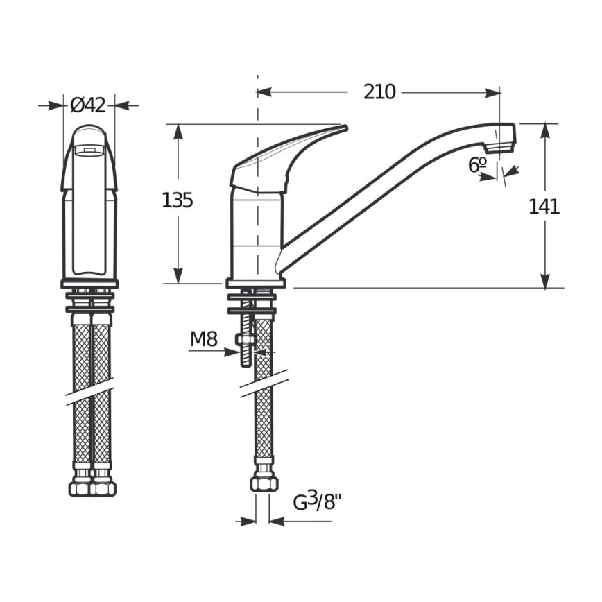 JIKA H3511N10042301 - Köksblandare TALAS 13,5 cm blank krom