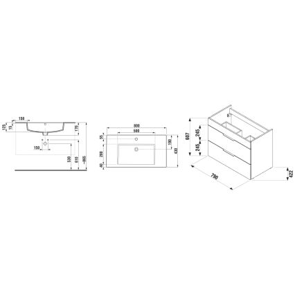 JIKA H4537621763001 - Badrumsskåp med inbyggt tvättställ CUBE 80 cm, vitt