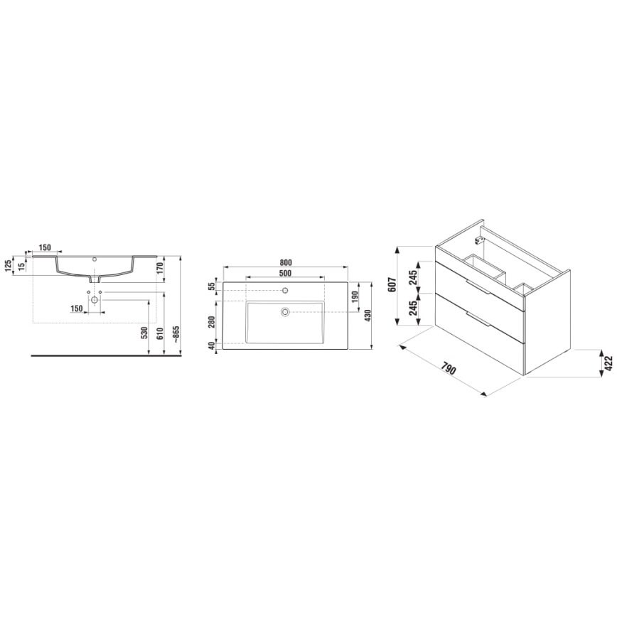 JIKA H4537621763001 - Badrumsskåp med inbyggt tvättställ CUBE 80 cm, vitt