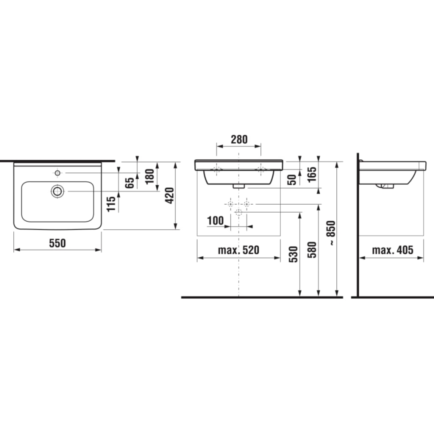 JIKA H8104220001041 - Väggmonterad handfat CUBITO 55x42 cm keramik/vit