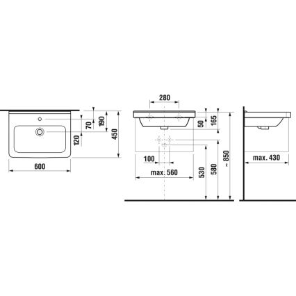 JIKA H8104230001041 - Väggmonterad handfat CUBITO 60x45 cm keramik/vit