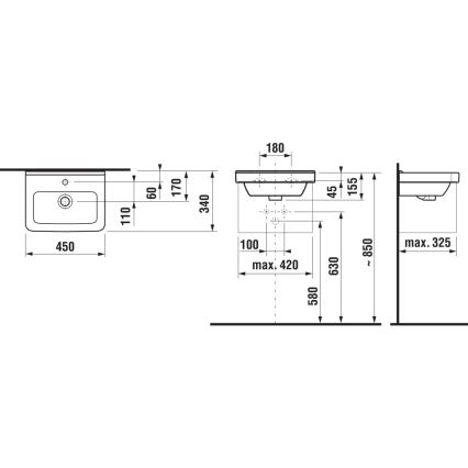 JIKA H8114220001041 - Väggmonterad handfat CUBITO 45x34 cm keramik/vit