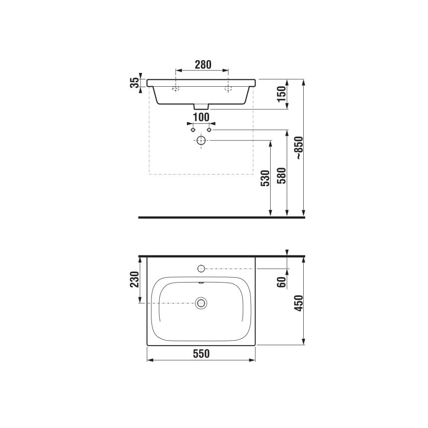JIKA H8127120001041 - Väggmonterad handfat MIO 55x45 cm keramik/vit