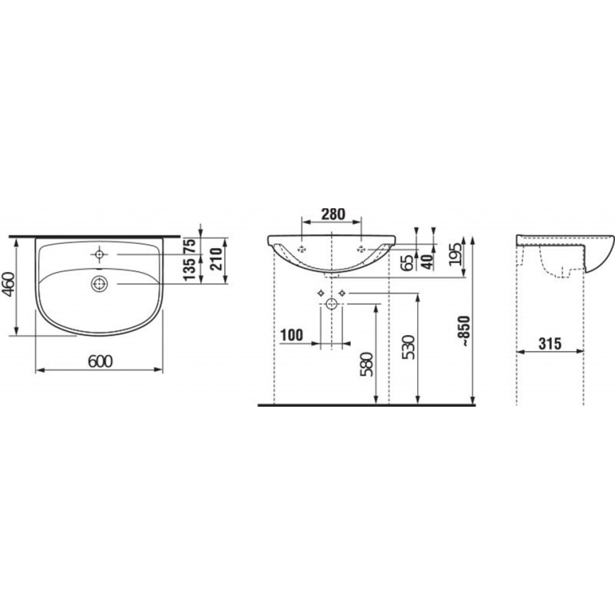 JIKA H8133830001041 - Infälld tvättställ LYRA 60x46 cm keramik/vit