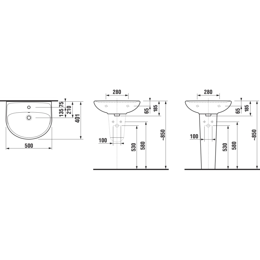 JIKA H8143810001041 - Väggmonterad tvättställ LYRA 50x40,1 cm keramik/vit