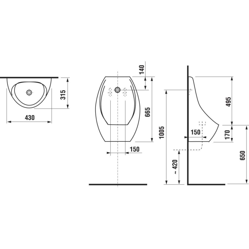 JIKA H8411010000001 - DOMINO pissoar med bakre anslutning och bakre avlopp, keramik/vit