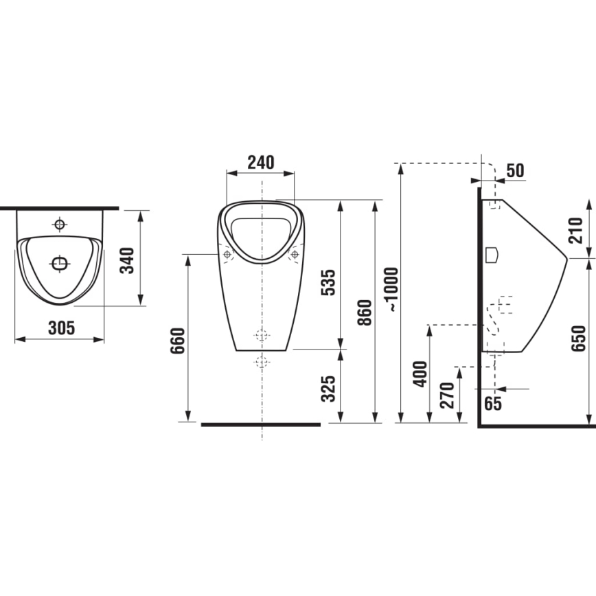 JIKA H8430610000001 - Pissoar GOLEM med inre vattenanslutning och bakre avloppsanslutning, keramik/vit