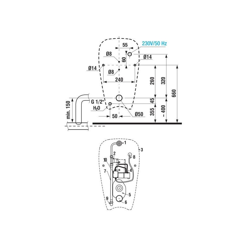 JIKA H8430700000001 - Pissoar GOLEM inbyggd vattenanslutning, bakutlopp keramik/vit