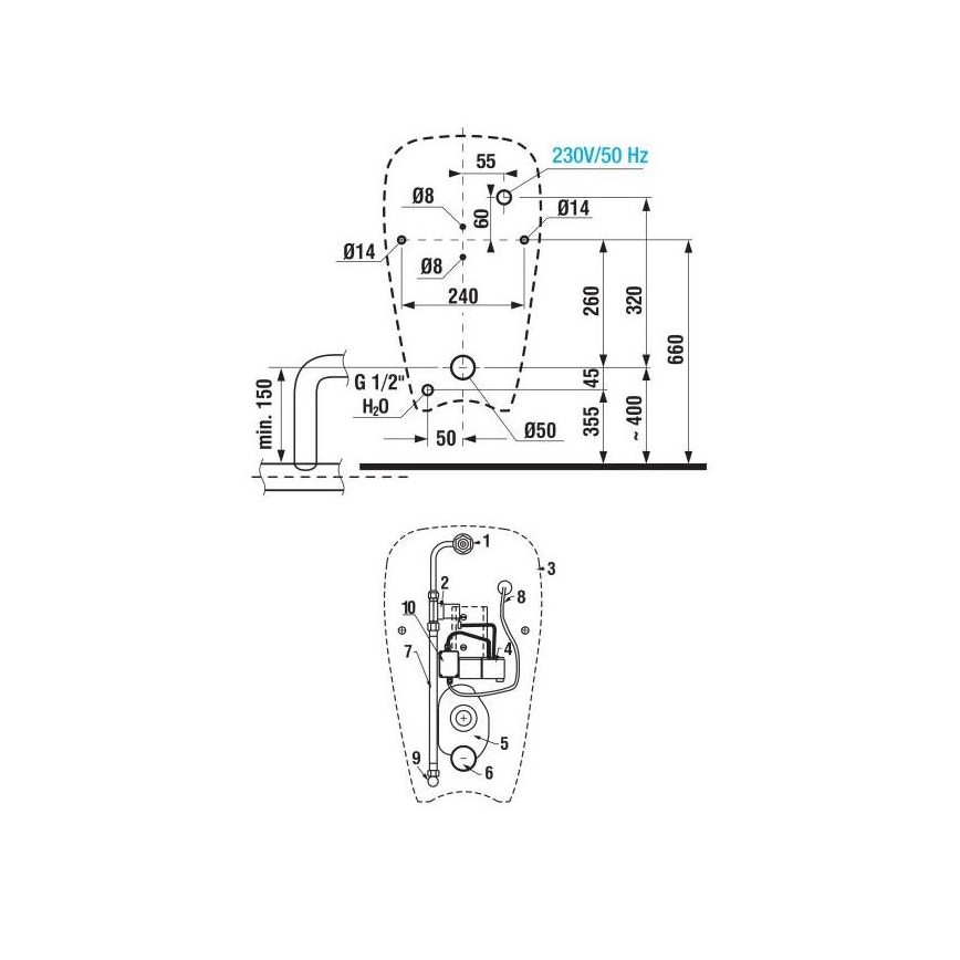 JIKA H8430700004901 - Urinal med sensor GOLEM 230V, inloppsanslutning bakifrån, keramik/vit