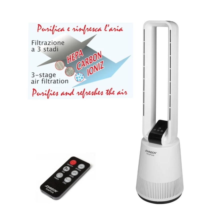 JOHNSON - Fläkt med luftrenare och HEPA-filter ARIA PURA 90W/230V vit + fjärrkontroll