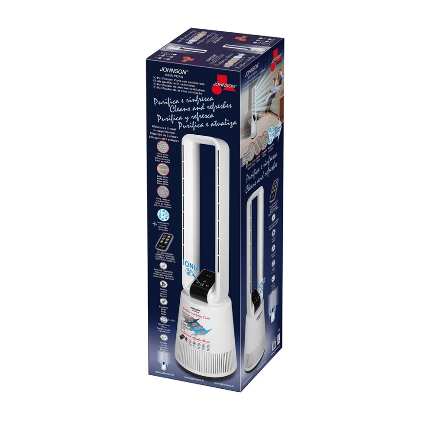 JOHNSON - Fläkt med luftrenare och HEPA-filter ARIA PURA 90W/230V vit + fjärrkontroll