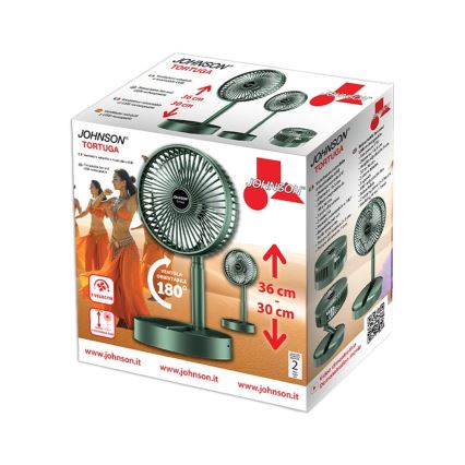 JOHNSON - Uppladdningsbar bordfläkt TORTUGA 5W/3,7V 1200 mAh Ø 16,5 cm grön
