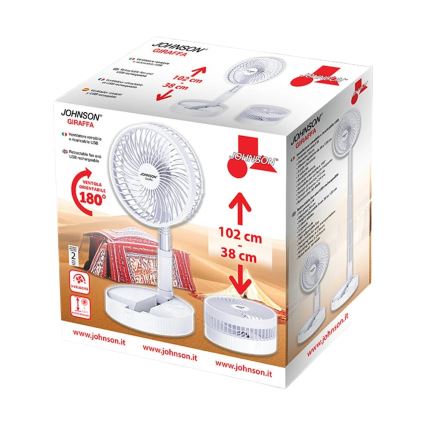 JOHNSON - Uppladdningsbar bordsfläkt GIRAFFA 5W/3,7V 1200 mAh Ø 20 cm vit