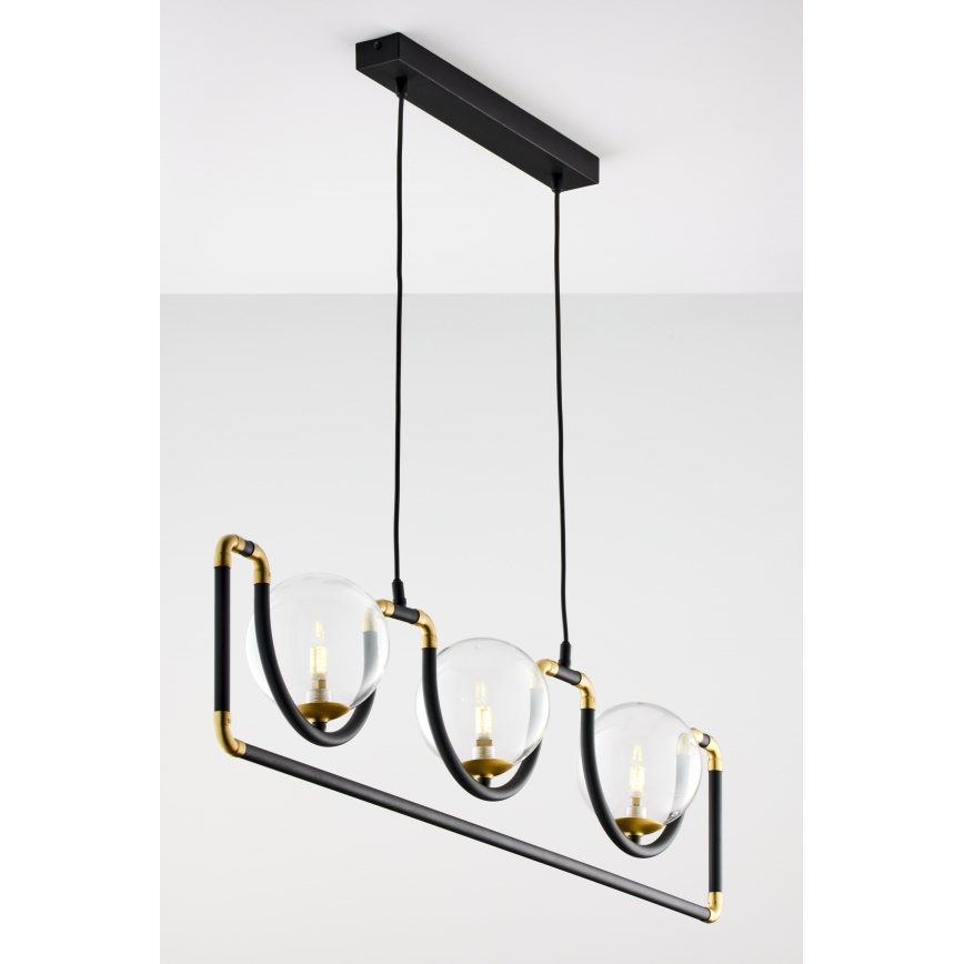 Jupiter 1990 - Ljuskrona med textilsladd HANZA 3xG9/10W/230V svart/guld