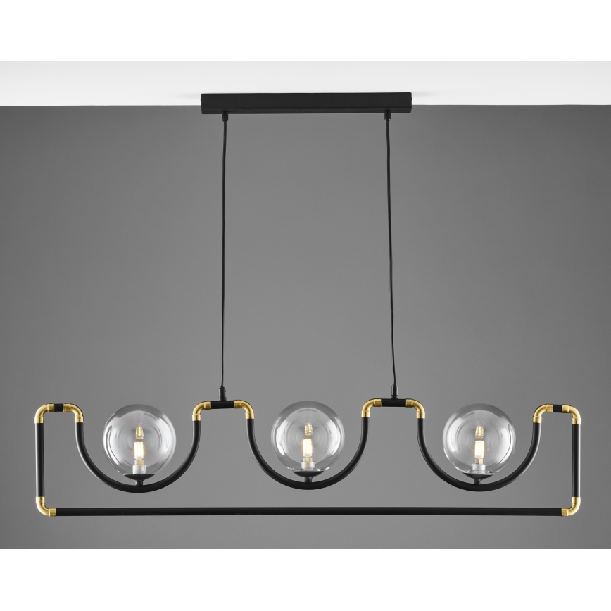 Jupiter 1990 - Ljuskrona med textilsladd HANZA 3xG9/10W/230V svart/guld