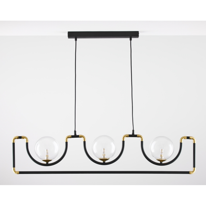 Jupiter 1990 - Ljuskrona med textilsladd HANZA 3xG9/10W/230V svart/guld