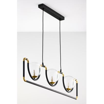 Jupiter 1990 - Ljuskrona med textilsladd HANZA 3xG9/10W/230V svart/guld