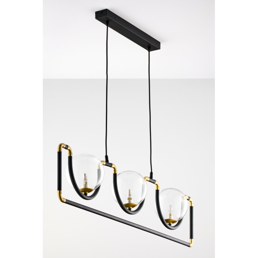 Jupiter 1990 - Ljuskrona med textilsladd HANZA 3xG9/10W/230V svart/guld