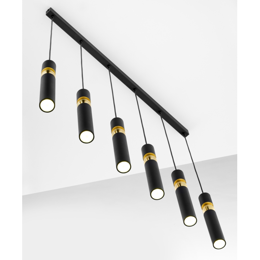 Jupiter 2005 - Ljuskrona med textilsladd ALAS 6xGU10/10W/230V svart/guld